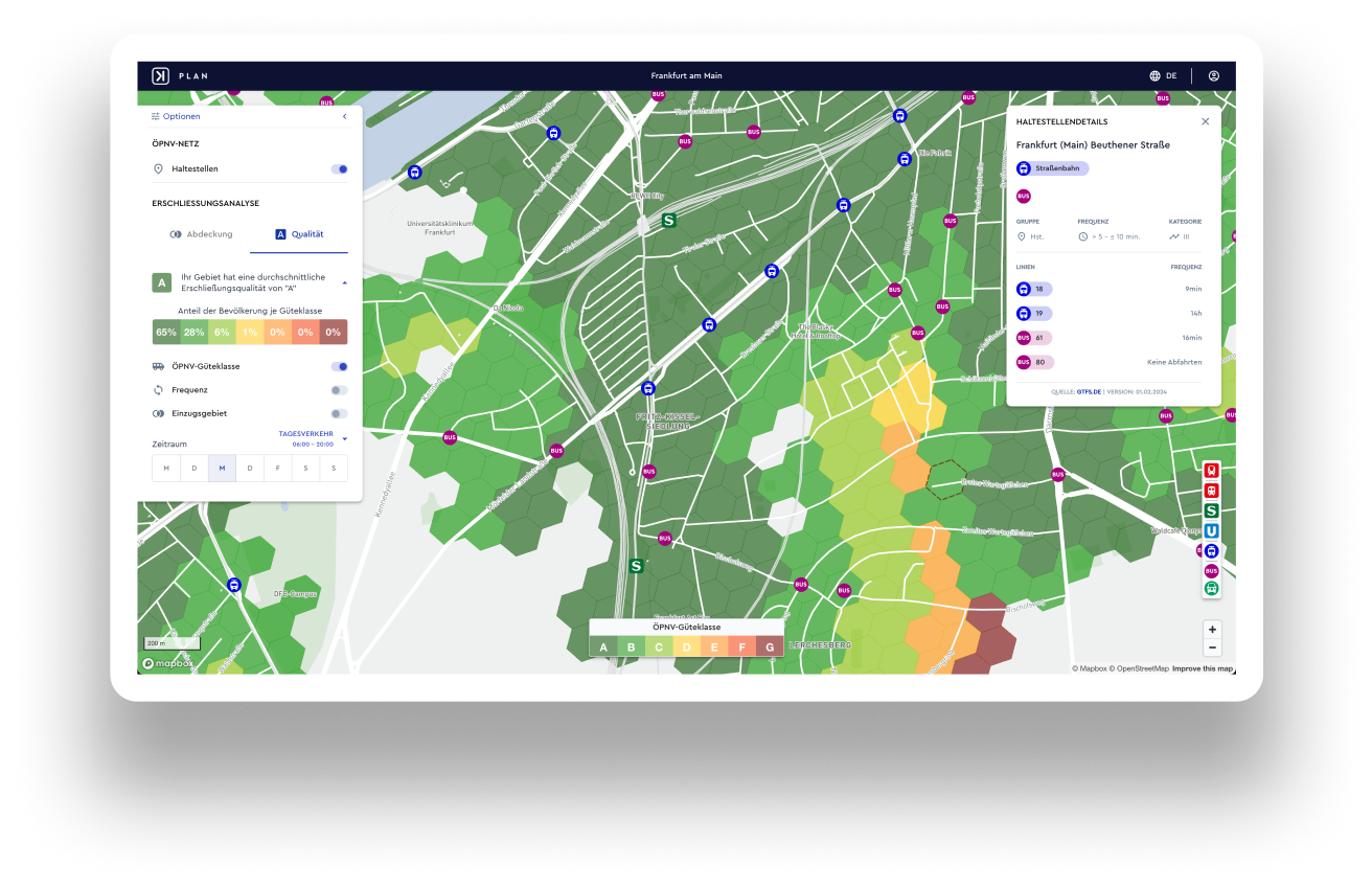 Screenshot of public transport quality